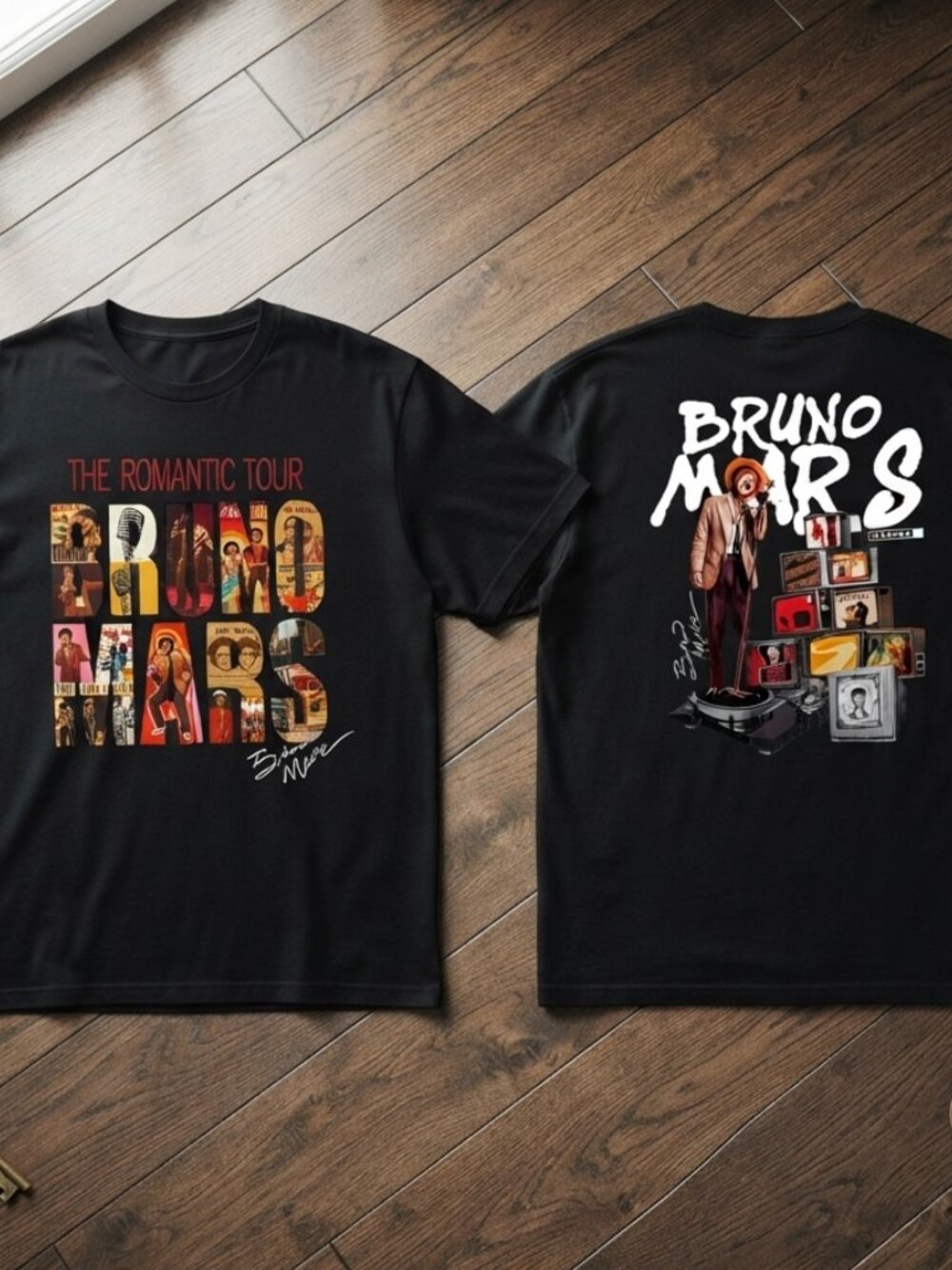 Bruno Mars The Romantic Tour Vintage Concert Graphic Black T-Shirt